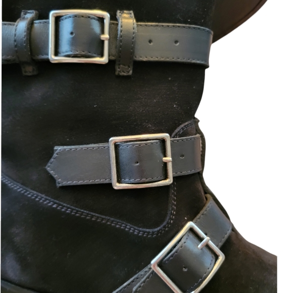 SAINT LAURENT | Women's Black Suede Motorcycle Boot w/Strap Buckles 37 - Picture 5 of 11